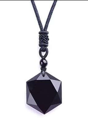 Obsidian Hexagram Pendant Necklace NEW - Women Jewelry